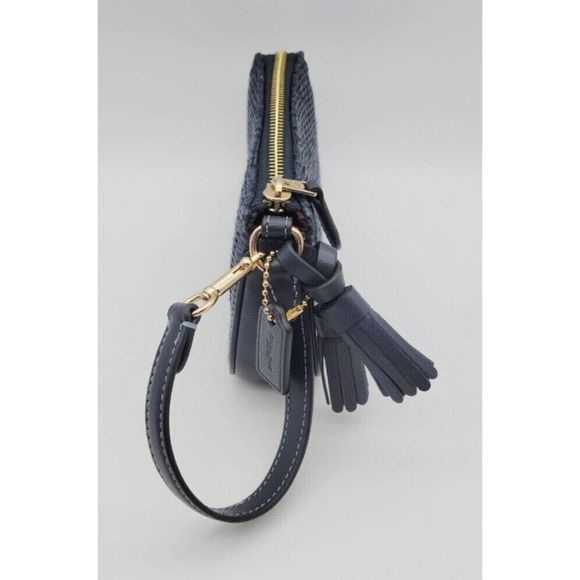 Coach CH215 Mini Midnight Navy Nolita Straw/Leather Clutch Purse Handbag $188 - Picture 5 of 7
